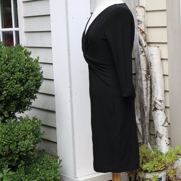 Boston Proper Black V-Neck Twist Waist Long Sleeve Knit Sheath Dress Sz 8 - Picture 4 of 7
